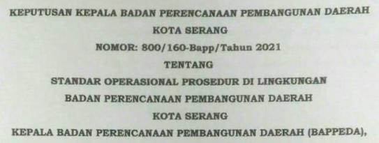 SOP BAPPEDA KOTA SERANG TAHUN 2021