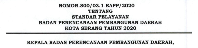 STANDAR PELAYANAN BAPPEDA KOTA SERANG TAHUN 2021